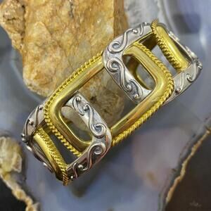 Carolyn Pollack Vintage Sterling Silver & Brass Decorated Bracelet For Women